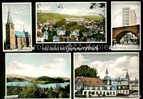 AK / Ansichtskarte  Gummersbach Kirche Stadtpanorama Steinmueller Hochhaus Aggertalsperre Im Baumhof Gummersbach