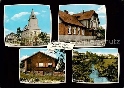 AK / Ansichtskarte 73855356 Treisbach Kirche Schule Jagdhaus Partie am Bach Treisbach