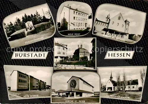 AK / Ansichtskarte  Buerstadt Kriegerdenkmal Post Kirche Rathaus Schule Friedhof Buerstadt