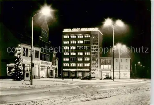 AK / Ansichtskarte  Muehlhausen_Thueringen Hotel Stadt Muehlhausen im Winter Nachtaufnahme Muehlhausen Thueringen