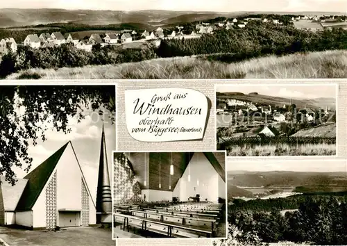 AK / Ansichtskarte  Windhausen_Attendorn Panorama Kirche Landschaft Biggesee Windhausen Attendorn