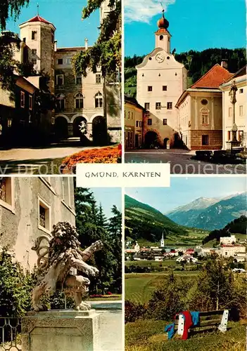 AK / Ansichtskarte  Gmuend_Kaernten Schloss Kirche Loewenbrunnen Panorama Gmuend Kaernten