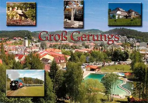 AK / Ansichtskarte  Gross_Gerungs_AT Panorama mit Freibad Storchennest Hotel Dampflokomotive 