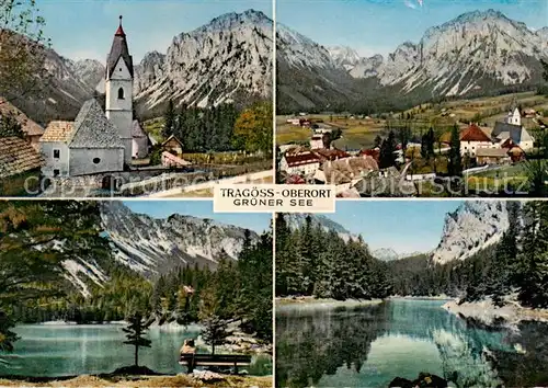 AK / Ansichtskarte  Oberort_Tragoess_Steiermark_AT Motiv mit Kirche Panorama Bergsee 