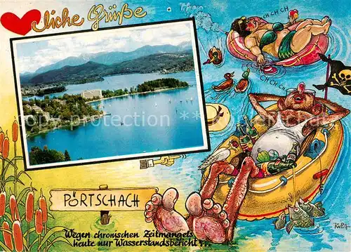 AK / Ansichtskarte  Poertschach_Woerthersee Halbinsel mit Parkhotel und Strandbad Blick auf Maria Woerth und die Karawanken  Poertschach Woerthersee