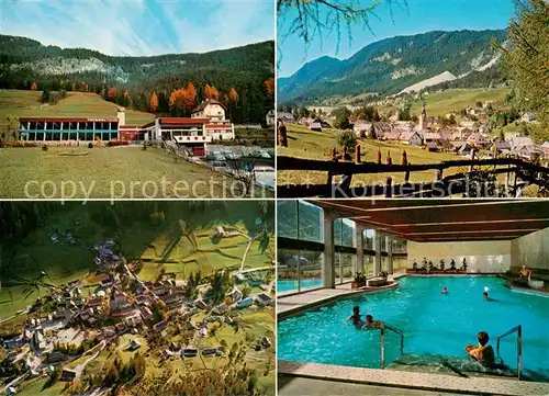 AK / Ansichtskarte 73855635 Bleiberg Thermalbad Hallen und Freibad Fliegeraufnahme Ortsansicht Bleiberg