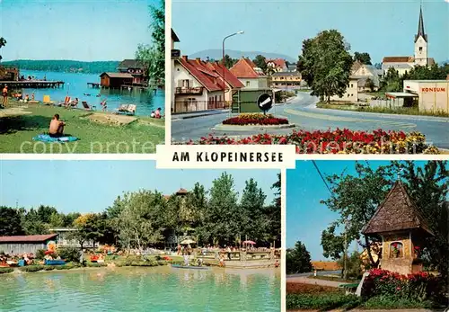 AK / Ansichtskarte  Klopeinersee_Kaernten_AT Badestrand St Kanzian Kirche Seepartie Bildstock 