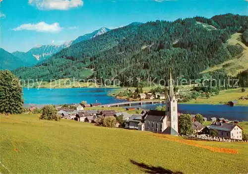 AK / Ansichtskarte  Techendorf_Weissensee_Kaernten_AT Panorama mit Kirche 