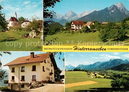 AK / Ansichtskarte  Vorderstoder_AT Kirche Fruehstueckspension Hinterramseben mit Totem Gebirge 