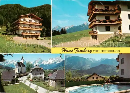 AK / Ansichtskarte  Vorderstoder_AT Haus Tamberg Fruehstueckspension Schwimmbad Kirche 