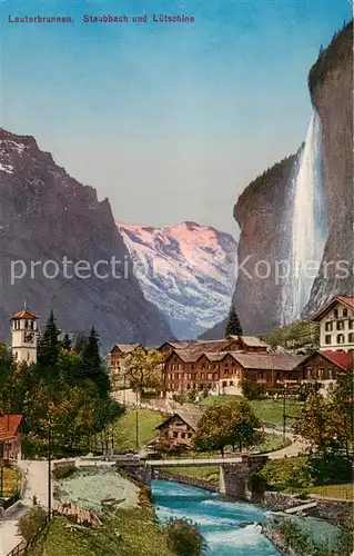 AK / Ansichtskarte  Lauterbrunnen_BE mit Staubbach und Luetschine Lauterbrunnen BE