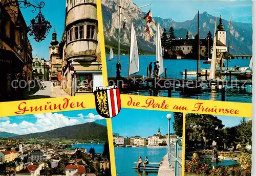 AK / Ansichtskarte  Gmunden_Traunsee_Salzkammergut_AT Romantische Gasse Kirchengasse Schloss Ort Schlafende Griechin Gruenberg Blick von der Lende Kurpark 