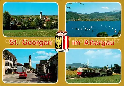 AK / Ansichtskarte 73855970 St_Georgen_Attergau Panorama Urlaubsort Motiv mit Kirche Eisenbahn St_Georgen_Attergau