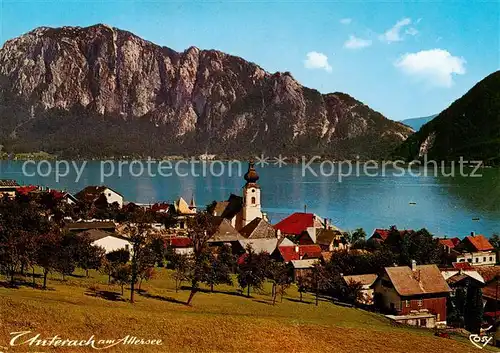 AK / Ansichtskarte  Unterach_Attersee_AT Ansicht mit Kirche im Hintergrund Hoellengebirge 