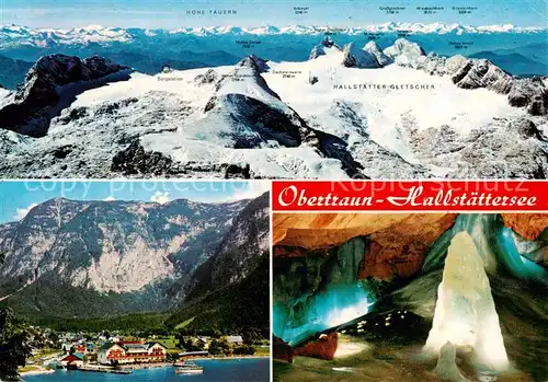 AK / Ansichtskarte 73856018 Obertraun_Oberoesterreich_AT Panorama Hallstaettersee Gletscher Gebirgspanorama Dachstein-Eishoehlen 