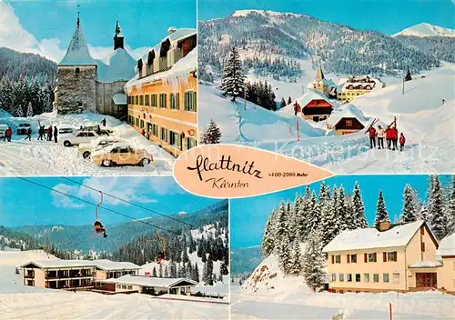 AK / Ansichtskarte 73856087 Flattnitz Kirche 12. Jhdt. Alpenhotel Ladinig Winterpanorama Hotel Wintertalerhof Sessellift Jugendheim Flattnitz