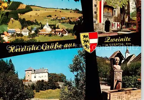 AK / Ansichtskarte  Zweinitz Ansicht mit Kirche Schloss Thurnhof Tuerkenbrunnen Zweinitz