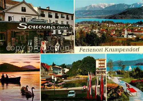 AK / Ansichtskarte 73856101 Krumpendorf_Woerthersee_AT Panorama Blick gegen Karawanken Schlossstueberl Strand Hauptplatz 