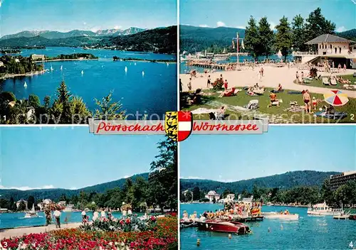 AK / Ansichtskarte  Poertschach_Woerthersee Panorama Bucht Strandbad Promenade Wasserskischule Poertschach Woerthersee