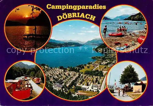 AK / Ansichtskarte 73856166 Doebriach_Millstaettersee Panorama Luftbild Sonnenuntergang Campingplatz Badestrand Doebriach_Millstaettersee