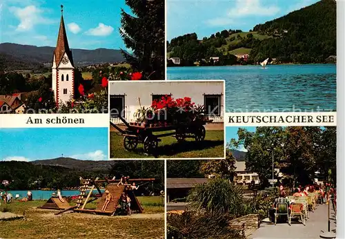 AK / Ansichtskarte  Keutschach_am_See_Kaernten_AT Feriengebiet am Keutschacher See Kirchturm Restaurant Terrasse Kinderspielplatz 