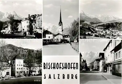 AK / Ansichtskarte 73856199 Bischofshofen_am_Zimmerberg_AT Teilansichten Hauptstrasse Kirche Panorama Alpen 