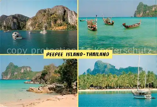 AK / Ansichtskarte 73856214 PeePee-Island_Thailand Panorama Strand Fischerboote Segelboot 