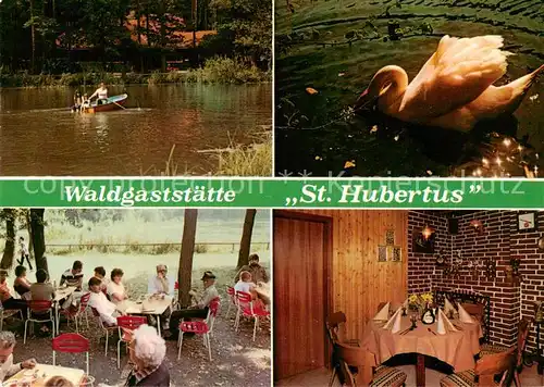 AK / Ansichtskarte  Huenfeld Waldgaststaette St. Hubertus Praforst Gartenterrasse Teich Schwan Huenfeld