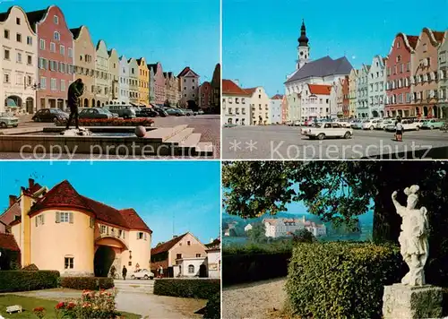 AK / Ansichtskarte 73856432 Schaerding_Inn_AT Stadtplatz Linzer Tor Reste der alten Befestigungsanlagen Stadtpark Skulptur 