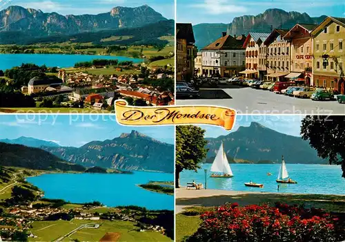 AK / Ansichtskarte  Mondsee_Salzkammergut_AT mit Schober und Drachenwand Marktplatz mit Schafberg Seepromenade 