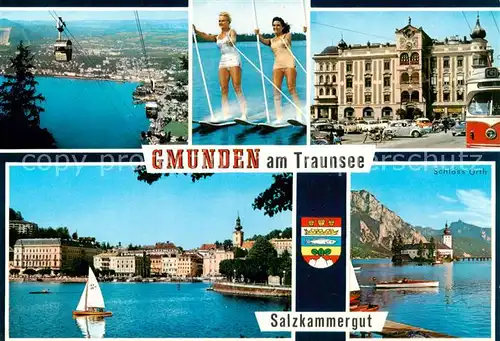 AK / Ansichtskarte  Gmunden_Traunsee_Salzkammergut_AT Seilbahn Wasserski Schloss Orth Traunseepartien 