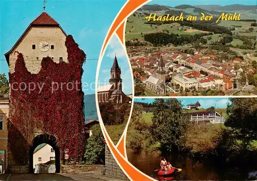 AK / Ansichtskarte  Haslach_Muehl Stadttor Kirche Fliegeraufnahme Gondelteich Haslach_Muehl