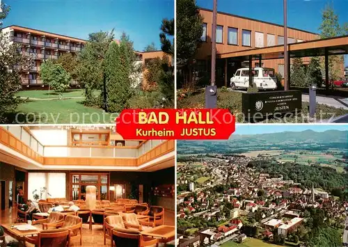 AK / Ansichtskarte  Bad_Hall_Solbad_Hall_AT Kurheim Justus Gastraum Eingang Fliegeraufnahme 