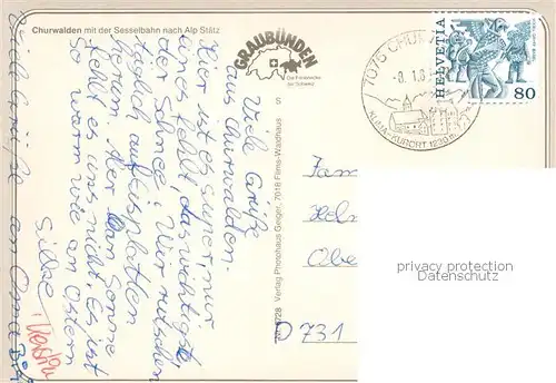 AK / Ansichtskarte  Churwalden_GR mit der Sesselbahn nach Alp Staetz 