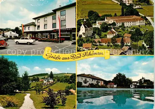 AK / Ansichtskarte  Bad_Schoenau_Niederoesterreich_AT Amtshaus und Cafe Konditorei Kurhaus Zum Landsknecht Kurpark Schwimmbad 