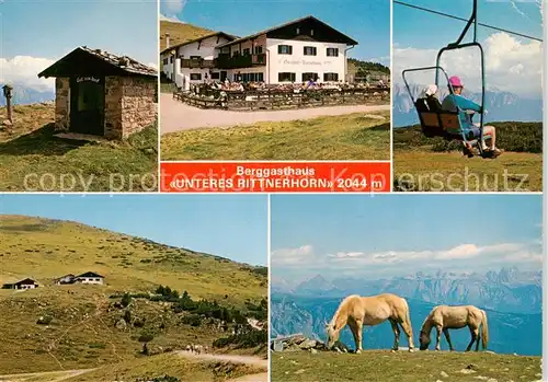 AK / Ansichtskarte  Klobenstein_Ritten_Suedtirol_IT Berggasthaus Unteres Rittnerhorn Sessellift Panorama Pferdeweide 