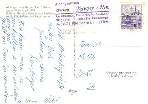 AK / Ansichtskarte 73856586 Fieberbrunn_Tirol_AT Alpengasthaus Burger Alm mit Kleberkopf 