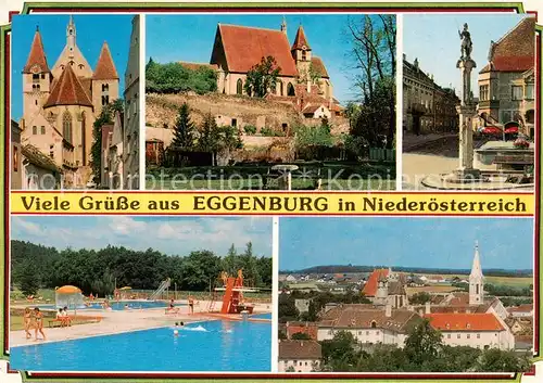 AK / Ansichtskarte  Eggenburg_Niederoesterreich_AT Kirchengasse Rom got Pfarrkirche Pranger Freibad Ortsansicht 