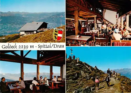 AK / Ansichtskarte 73856639 Spittal_Drau_Kaernten_AT Goldeck Hotel Gastraeume Gipfelkreuz 