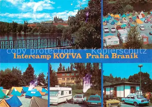 AK / Ansichtskarte 73856658 Branik_Praha Intercamp Kotva Campingplatz Bungalow Blick zur Prager Burg 