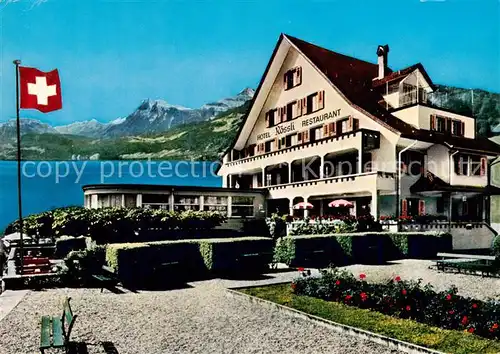 AK / Ansichtskarte  Beckenried_Vierwaldstaettersee_NW Hotel Roessli am See Flagge 
