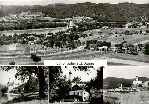 AK / Ansichtskarte  Schoenbuehel-Aggsbach_Niederoesterreich_AT Fliegeraufnahme Schloss Gasthaus zum Wachauertor Donaupartie 