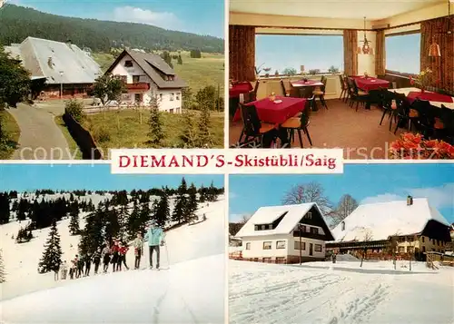 AK / Ansichtskarte 73856752 Saig_Schwarzwald Diemands Skistuebli Gaststube Skilaeufer Panorama Saig Schwarzwald