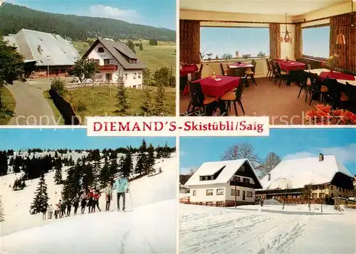 AK / Ansichtskarte  Saig_Schwarzwald Diemands Skistuebli Gaststube Skilaeufer Panorama Saig Schwarzwald