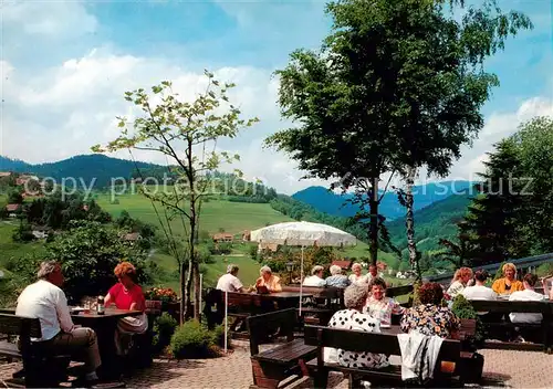 AK / Ansichtskarte  Buerchau Berggasthof Hotel Sonnhalde mit Gaestehaus Ingrid Terrasse Buerchau