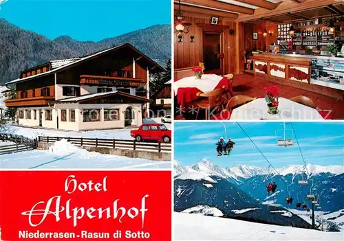 AK / Ansichtskarte 73856815 Niederrasen_Rasun_di_Sotto_Pustertal_Suedtirol_IT Hotel Alpenhof Restaurant Skilift Wintersportplatz Dolomiten 