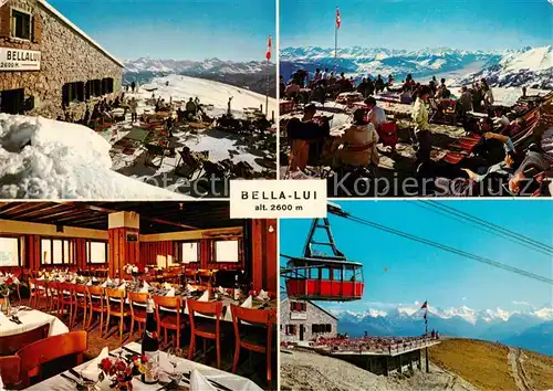 AK / Ansichtskarte  Crans-sur-Sierre_VS Bergrestaurant Bella-Lui Sonnenterrasse Bergbahn Wintersportplatz Alpen Fernsicht 