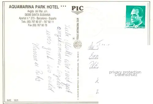 AK / Ansichtskarte  Santa_Susanna_Cataluna_ES Aquamarina Park Hotel 