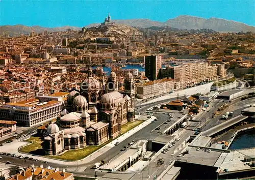 AK / Ansichtskarte  Marseille_13 La Cathédrale au fond Notre Dame de la Garde vue aérienne 