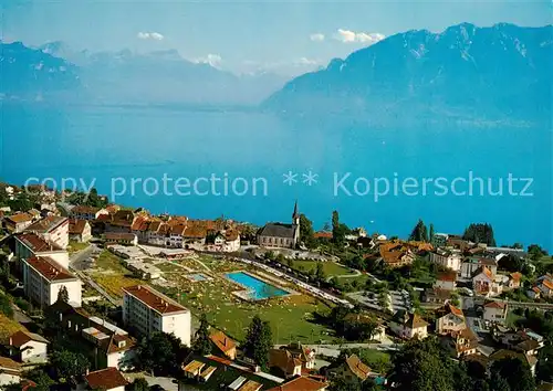 AK / Ansichtskarte  Chexbres Lac Léman et au fond les Alpes de Savoie vue aérienne Chexbres
